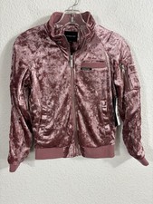 Members Only Jacket Youth 10/12 Pink Velvet Bomber Zip Pocket Velour MG912044