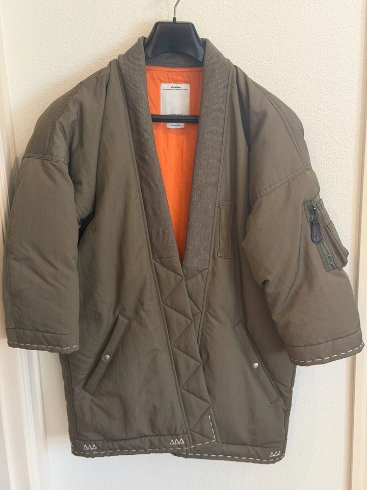 VISVIM Sanjuro Kimono Goose Down Jacket Coat OLIVE 4 XL MA-1 Flight Noragi Work - Image 2 of 4