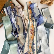 Silk Geometric Ribbon Headband Women Long Wrap Retro Daily Hair Scarf Tie