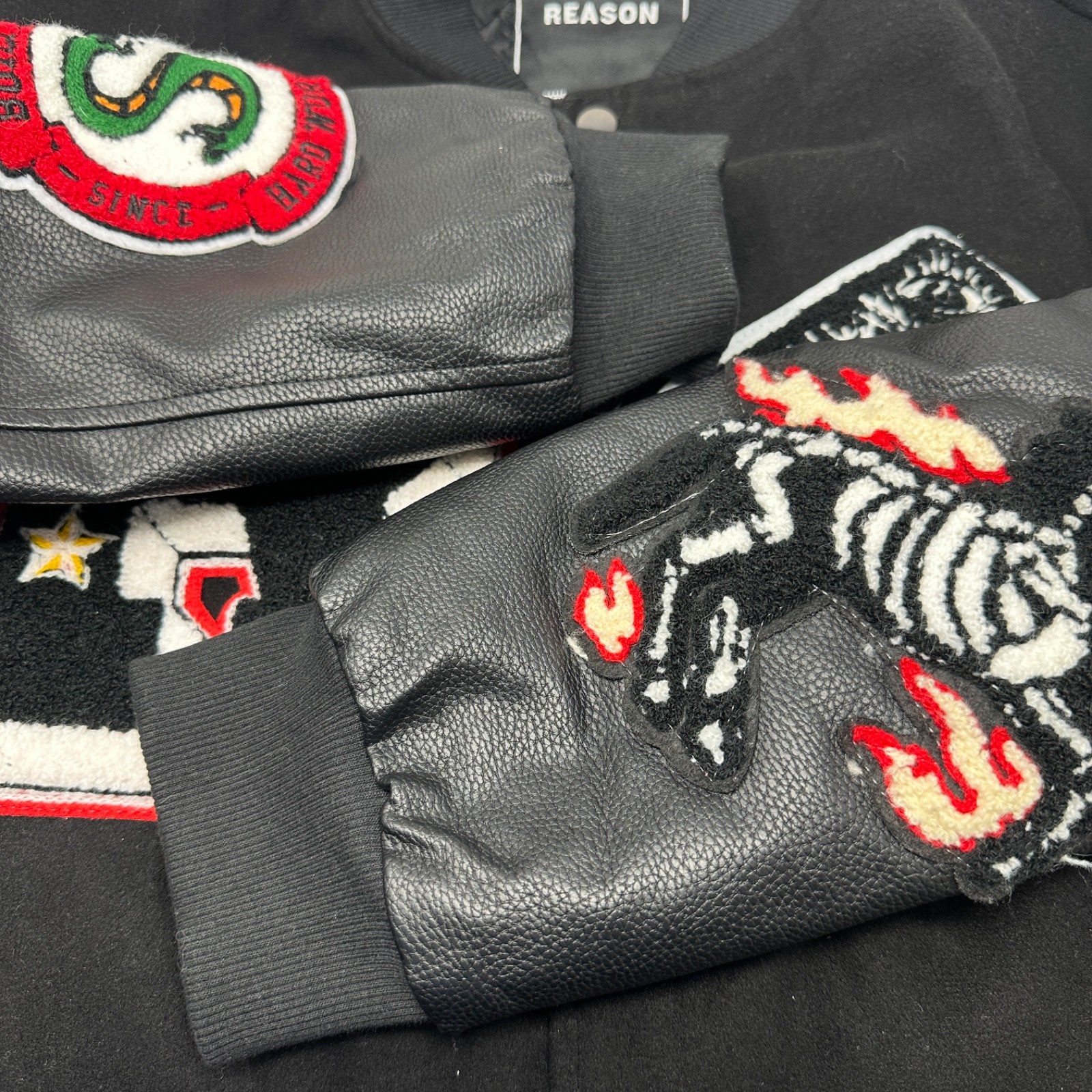 REASON Spoiler BLACK Varsity Jacket Lined Patches… - image 7