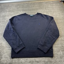 VINTAGE Polo Ralph Lauren Sweatshirt Mens Large Blue Pony Fleece Boxy