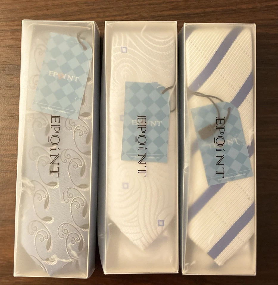 Juego de 3 corbatas de seda Epoint - azul, blanco, rayas - corbatas formales de negocios regalo Foto 3 de 3