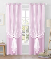 100 Blackout Curtains with Sheer Overlay, 2 Panels Thermal Insulated Double ...
