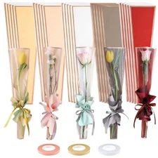 150 Pcs Mother's Day Single Flower Sleeves Wrapping Bags Single Rose Packagin...