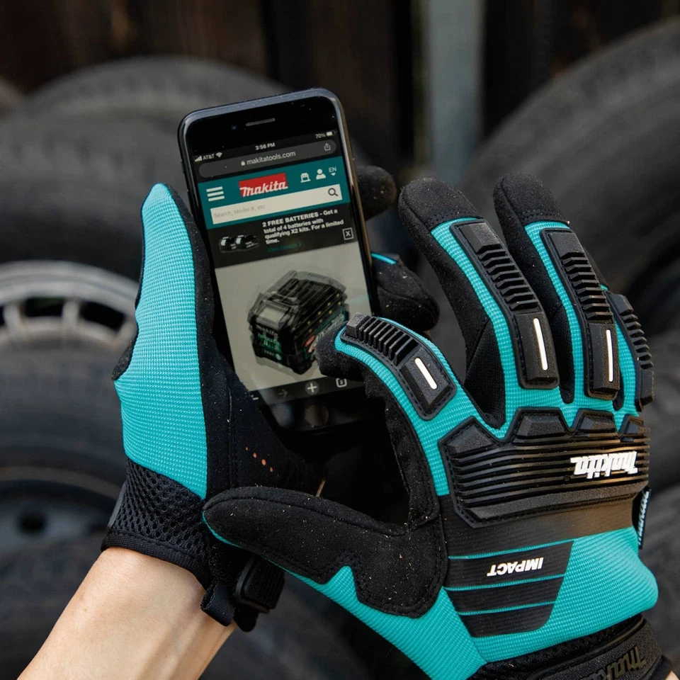 Makita 1-Pr/Size-XL Unisex T-04260 Advanced Impact Demolition Gloves, Teal/Black - Image 2 of 4