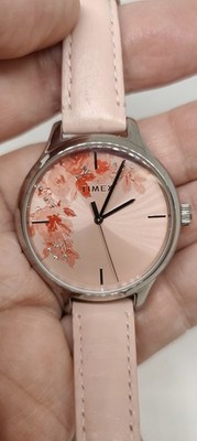 Timex Crystal Bloom Watch Pink - Leather Strap - New Battery - Clean - TW2R66600