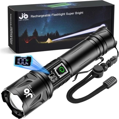 JAY-PARK Taschenlampe 500000 Lumen Aufladbare 5000 mAh mit LCD-Display und 5 ...