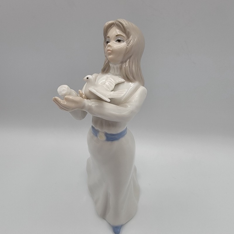 Vintage Tengra 'Woman Releasing Dove' Porcelain Figurine
