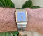 Vintage Seiko Mens Two Tone Tank Quartz Watch RUNS WELL Grey Dial 6430 5319