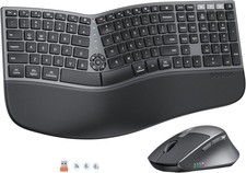  Ergonomic Keyboard and Mouse Wireless, Split Curved 2.4G & Bluetooth Keyboard M