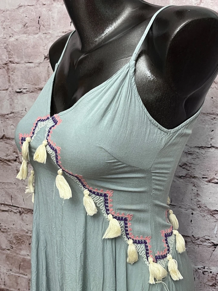 L'Atiste by Amy Boho Tasseled Fall Romper Dress Women's S Green Zip-close - Image 4 of 4