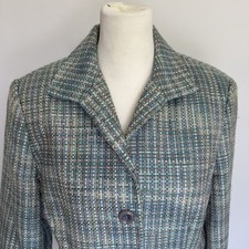 Jaclyn Smith Women's Blue Brown White woven tweed Jacket Size 10