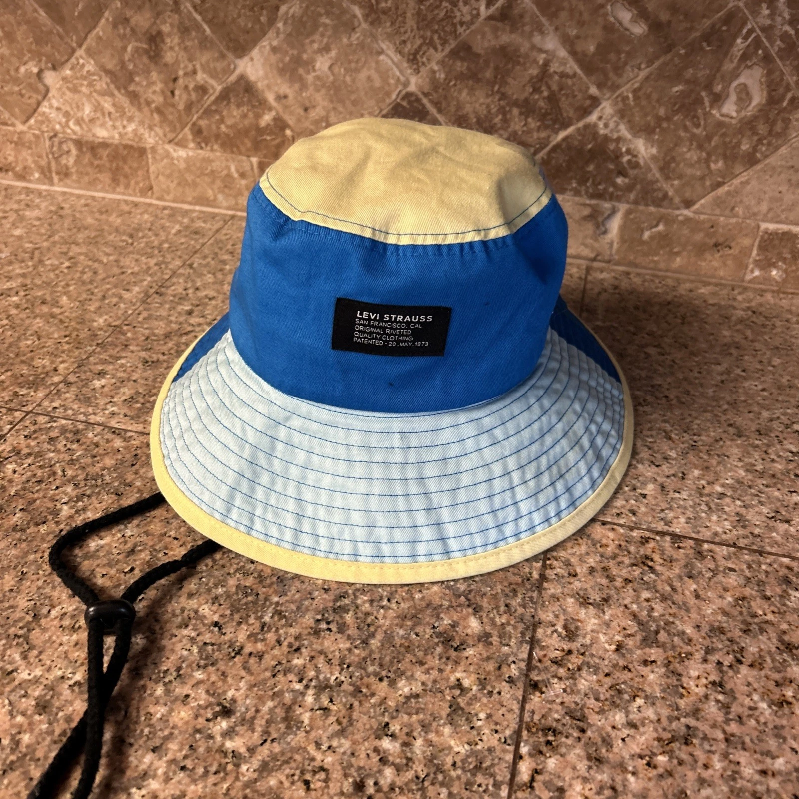 Levi Strauss Safari Bucket Hat Cap Sun Colorblock Blue Yellow Size 58cm SAMPLE