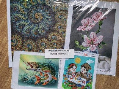 Bead Embroidery Patterns Set   4 Printed Canvases / Pattern Only No Beads