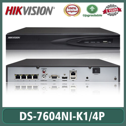 Enregistreur vidéo réseau Hikvision 4K NVR DS-7604NI-K1/4P 4CH 4PoE H.265+ POE CCTV - Photo 1/6