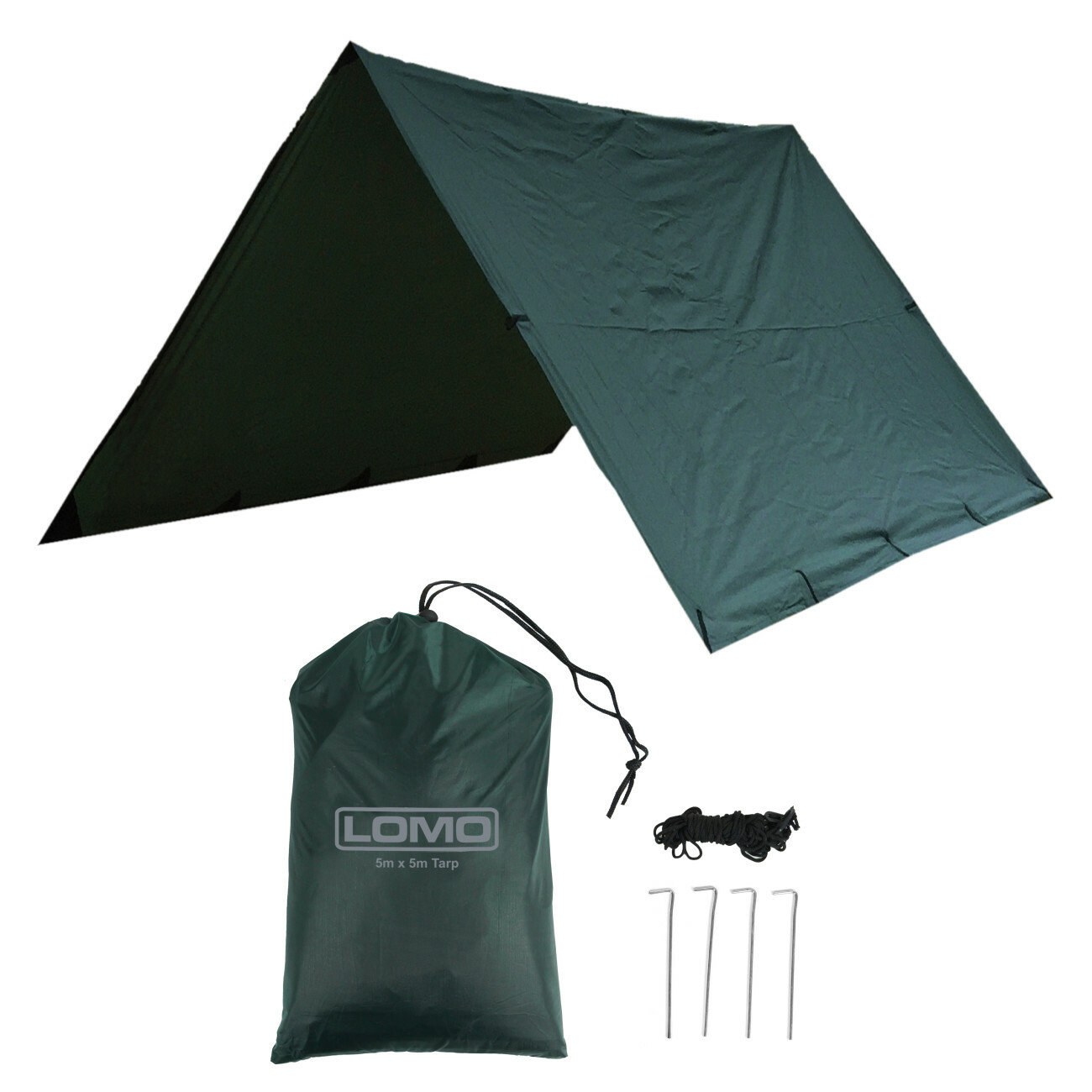 Lomo 5m x 5m Tarp Green - Outdoor Bushcraft Camping Tent Shelter Cover