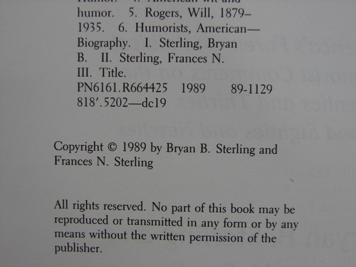 Will Rogers' World Bryan B Sterling & Frances N Sterling 1989 Book H210 - Picture 5 of 10