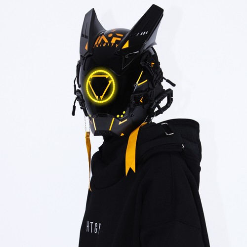 Futuristische Cybermaske mit LED-Leuchten für Cosplay und Techwear Mode - Bild 59 von 80