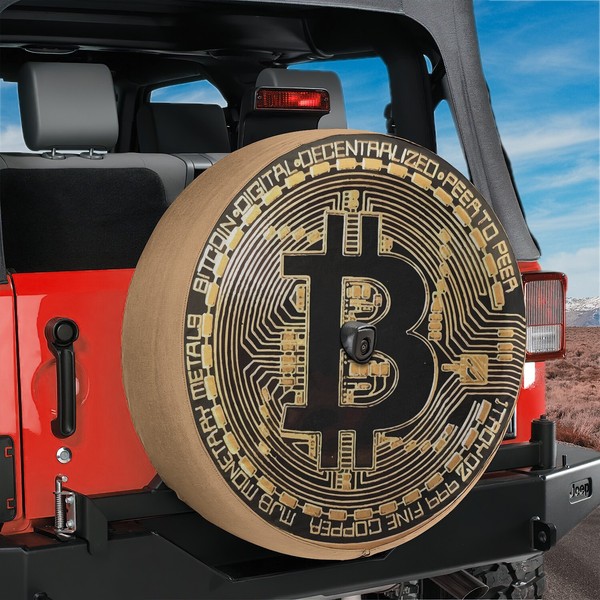 Bitcoin Crypto Token Spare Tire Cover With Backup Camera Hole Option
