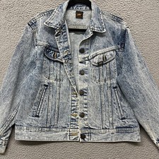 Vtg Lee Acid Wash Denim Jacket Adult L Blue Trucker Grunge 90's Y2K Rockabilly