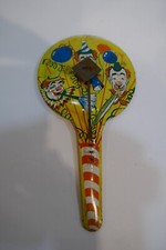 Vintage Tin Litho Noisemaker Rattles Halloween Clowns US Metal Toys Wacky