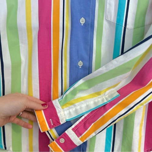 Vintage British Khaki Rainbow Striped Button Down & High Waisted Shorts, Size 10 - Picture 5 of 9