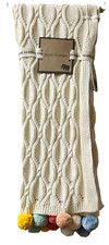 NEW KNIT CHENILLE BEIGE,CREAM 100% COTTON HAND MADE,COLOR POM POM THROW BLANKET