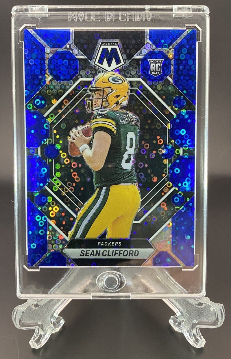 2023 Panini Mosaic #361 Sean Clifford No Huddle Blue Prizm Rookie /75 Packers
