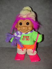 Troll Doll 7" Russ Large Born to Ski with Skies Purple Hair