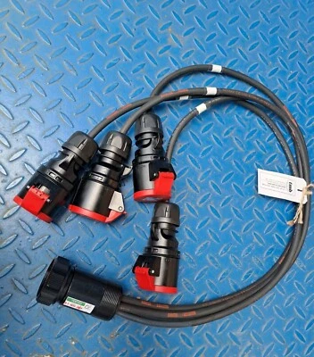 TMB Socapex Male to 4 x 4 Pin 16A 400V Red CeeForm Female Splitter( red), 1 meter