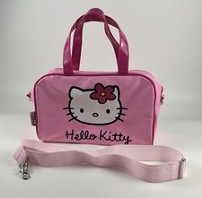 Hello Kitty Duffle Bag Pink Vinyl Make Up Travel Sanrio Shoulder Strap Carry On