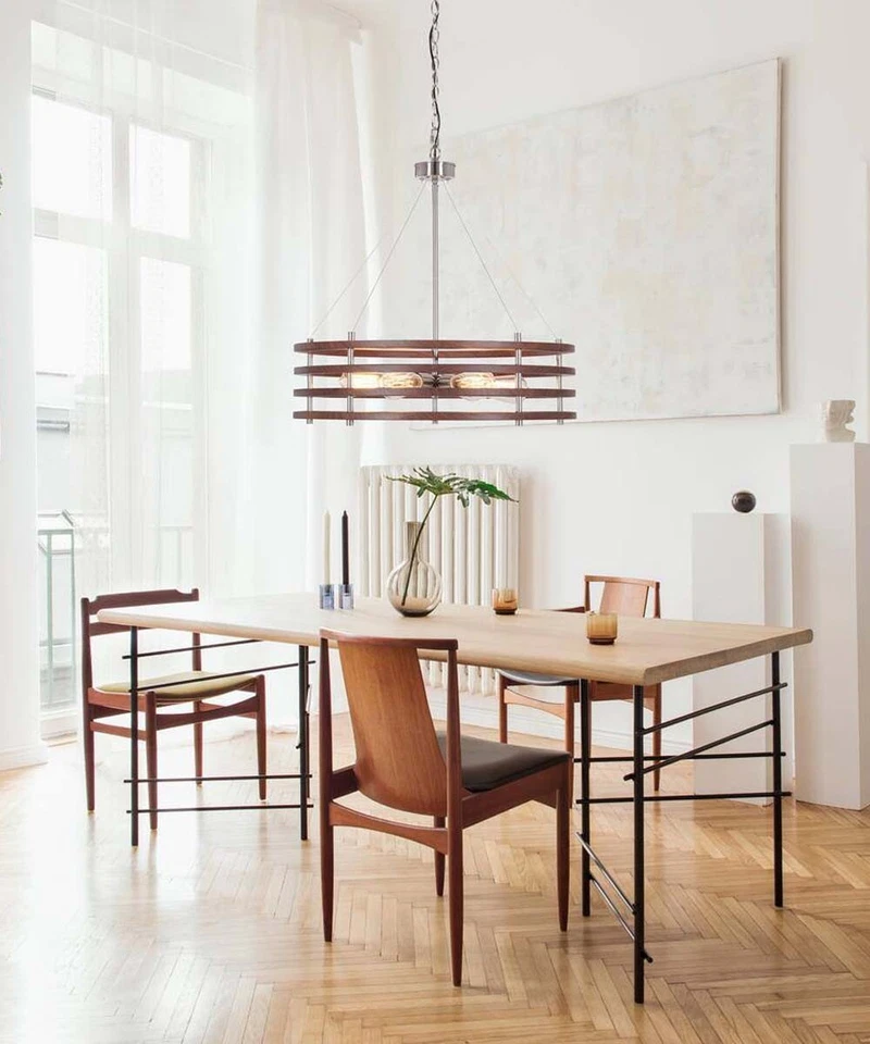 Catalina 24"W 6-Light Polished Nickel Modern Pendant Mahogany Wood Finish Shade - Image 2 of 4