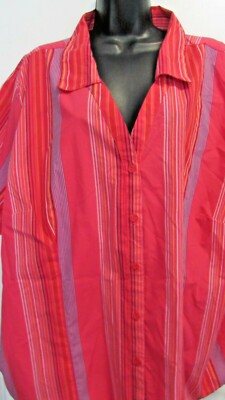 Women's Size 22W-24W Multi-color Stripe Button Short Sleeve Top White Stag Plus