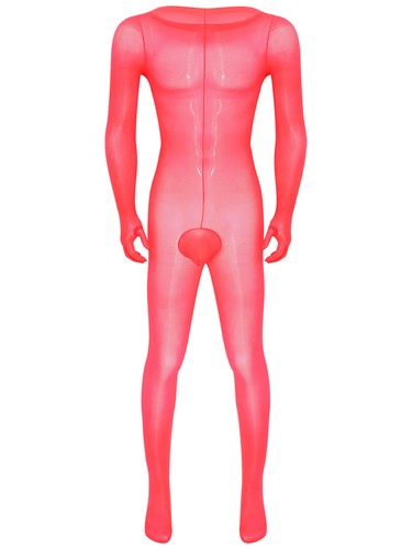 Men's Shiny Oil Sheer Full Bodystocking Long Sleeve Glossy Bodysuit Catsuit - Picture 49 of 194