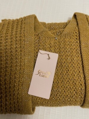Italian Made Edge 2 Edge lockerer Strick Cardigan mit Silberfäden 3/4 Ärmel neu mit Etikett