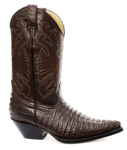 Bottes Grinders Carolina CROC cuir marron crocodile botte arrière cow-boy bottes western - Photo 1 sur 7