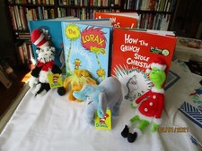 4 Dr. Seuss plush 2 NWTs 4 matching Hardbacks Cat, Lorax,Horton,Grinch