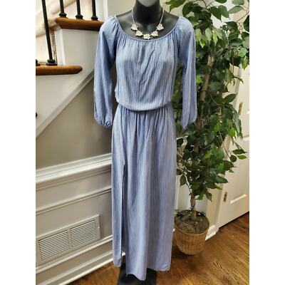Boutique Lula & Lala Women's Blue Rayon Long Sleeve Scoop Neck Maxi Dress Size S