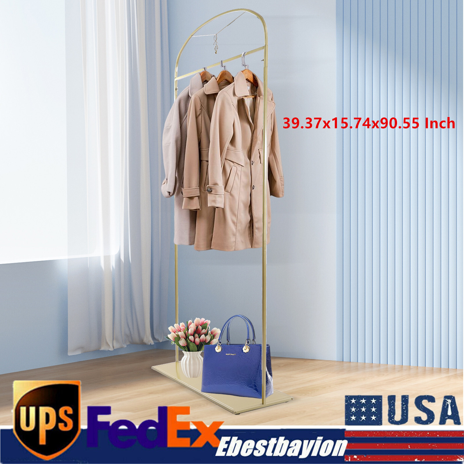 Gold Freestanding Metal Garment Rack for Clothes Display and Storage-image
