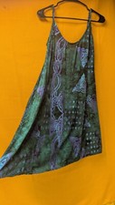 Bohemian Sundress Green Blue Purple Adjustable Straps Back Tie & Pockets 