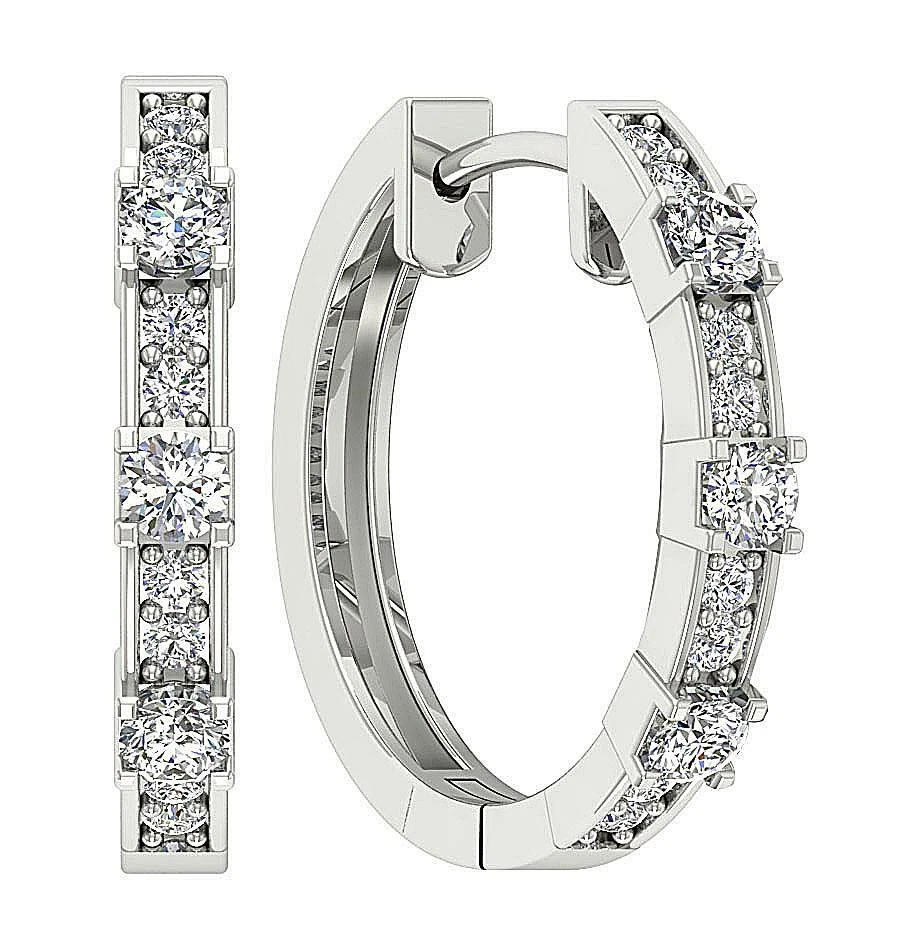 Natural Diamond Hoops Earrings SI1 G 0.40 Ct 14K Yellow Gold 0.70Inch Prong Set - Image 2 of 4