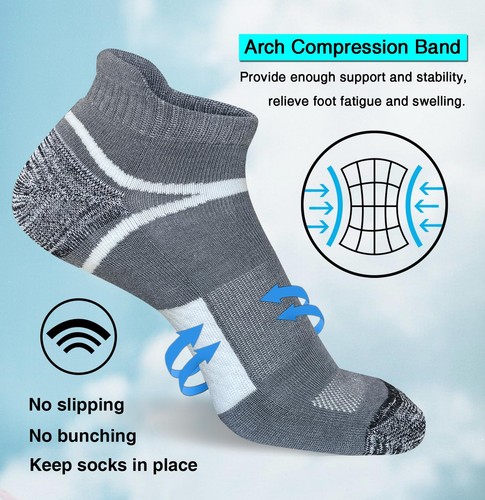 Men's Athletic Cushioned Ankle Socks Comfort Wicking Anti-Blister Running Soc... - Picture 4 of 6