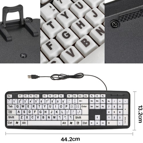 USB Wired Keyboard with Large White Keys Black Letters for Low Vision Users D8Z7 - 第 5/11 張圖片