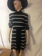 Women's Striped Balloon Long Sleeve Sweater Dress - Who What Wear Black S