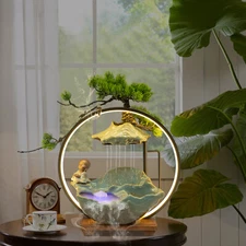 Tabletop Water Fountain Indoor Waterfall with LED Mist Desk Fountain Feng Shui