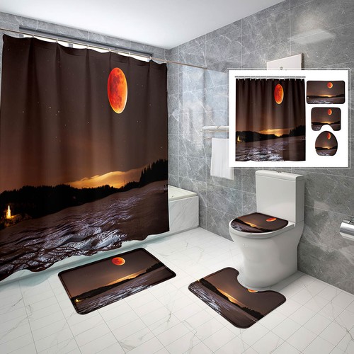 Magic Planet Moon Bathroom Shower Curtain Non-Slip Rug Bath Mat Toilet Lid Cover - Picture 7 of 40