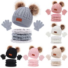 Kids Winter Beanie Hat Scarf Gloves Set Warm Winter Cap Neck Warmer Boys Girls