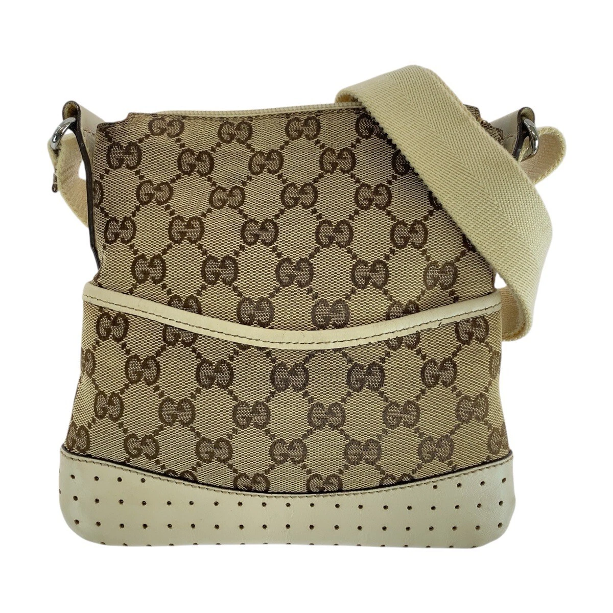 GUCCI 147671 Sac à bandoulière Pochette marron ivoire argent matériel GG toile/cuir