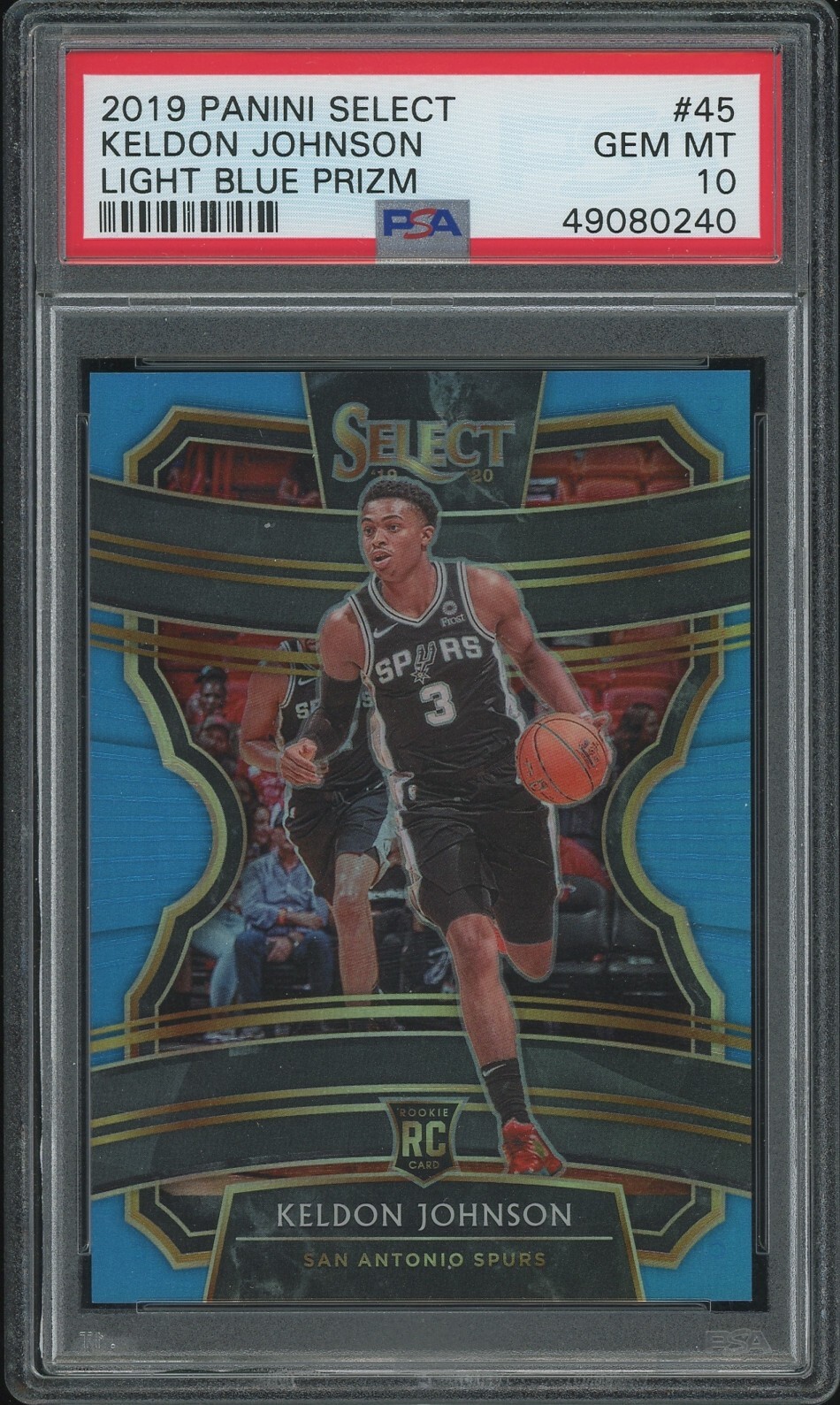 KELDON JOHNSON RC PSA 10 - 2019 Select #45 LIGHT BLUE PRIZM #/299 - Spurs Rookie
