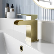 Waterfall Bathroom Taps Brushed Brass Basin Mixer Bath Filler Shower Tap Set